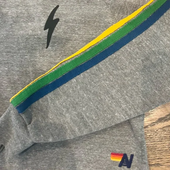 Aviator Nation Gray Sweatshirt with Rainbow Stripes - Picture 3 of 4